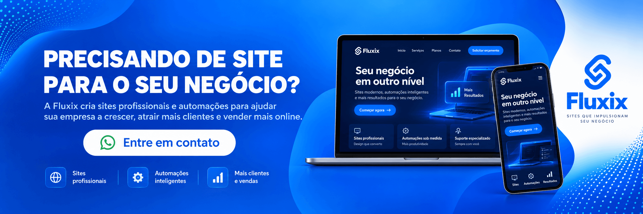 Precisando de site para o seu negócio? A Fluxix cria sites profissionais e automações. Entre em contato pelo WhatsApp.