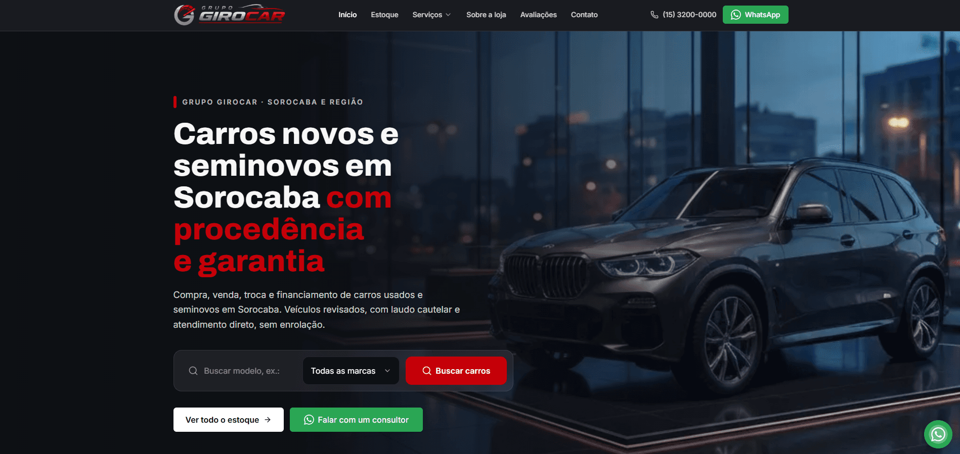 Site do Grupo GiroCar, loja de carros novos e seminovos em Sorocaba, desenvolvido pela Fluxix