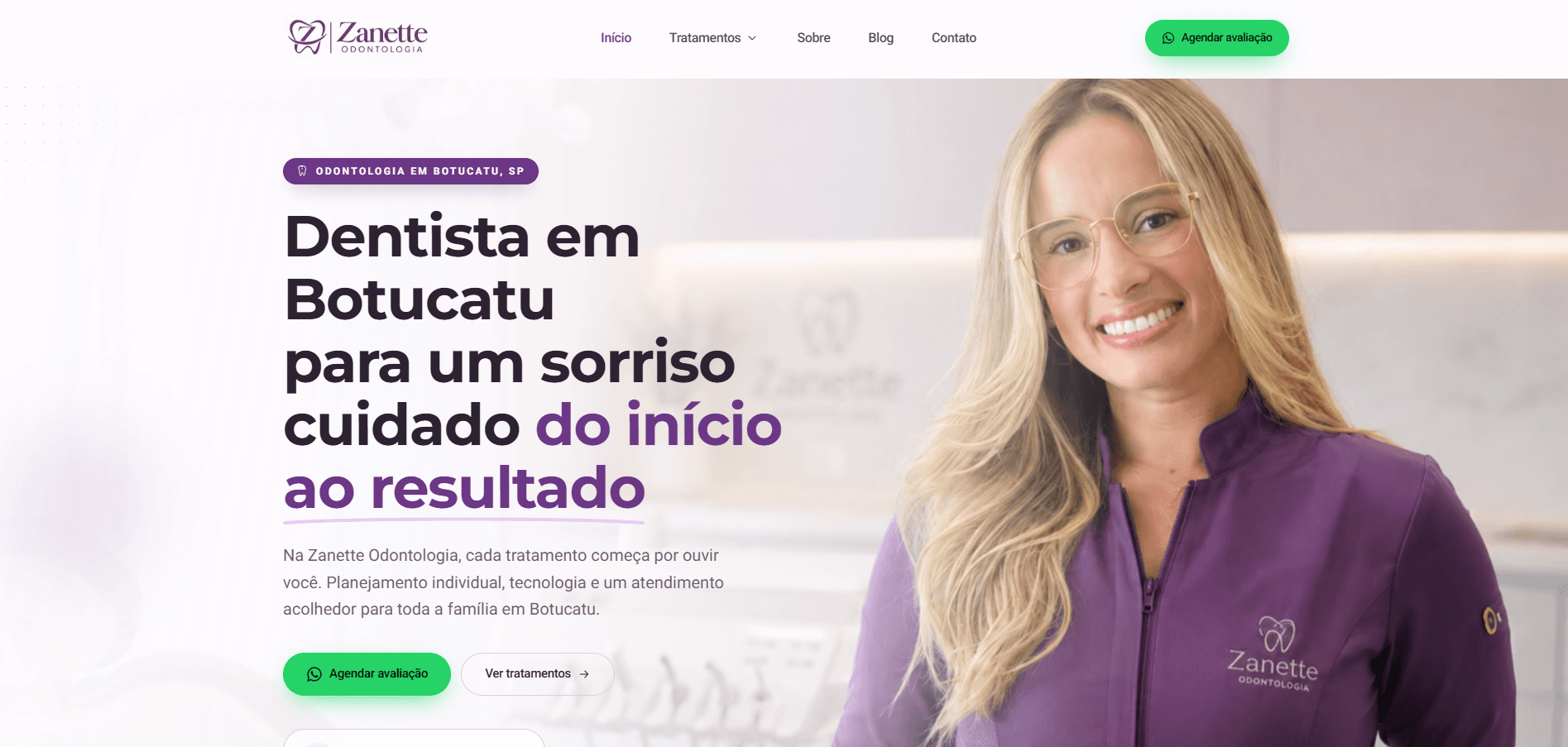 Site da Zanette Odontologia, dentista em Botucatu, desenvolvido pela Fluxix